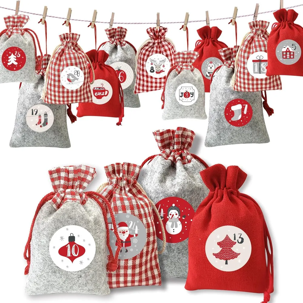 Adventskalender zum Befüllen Stoffsäckchen Kinder 2024