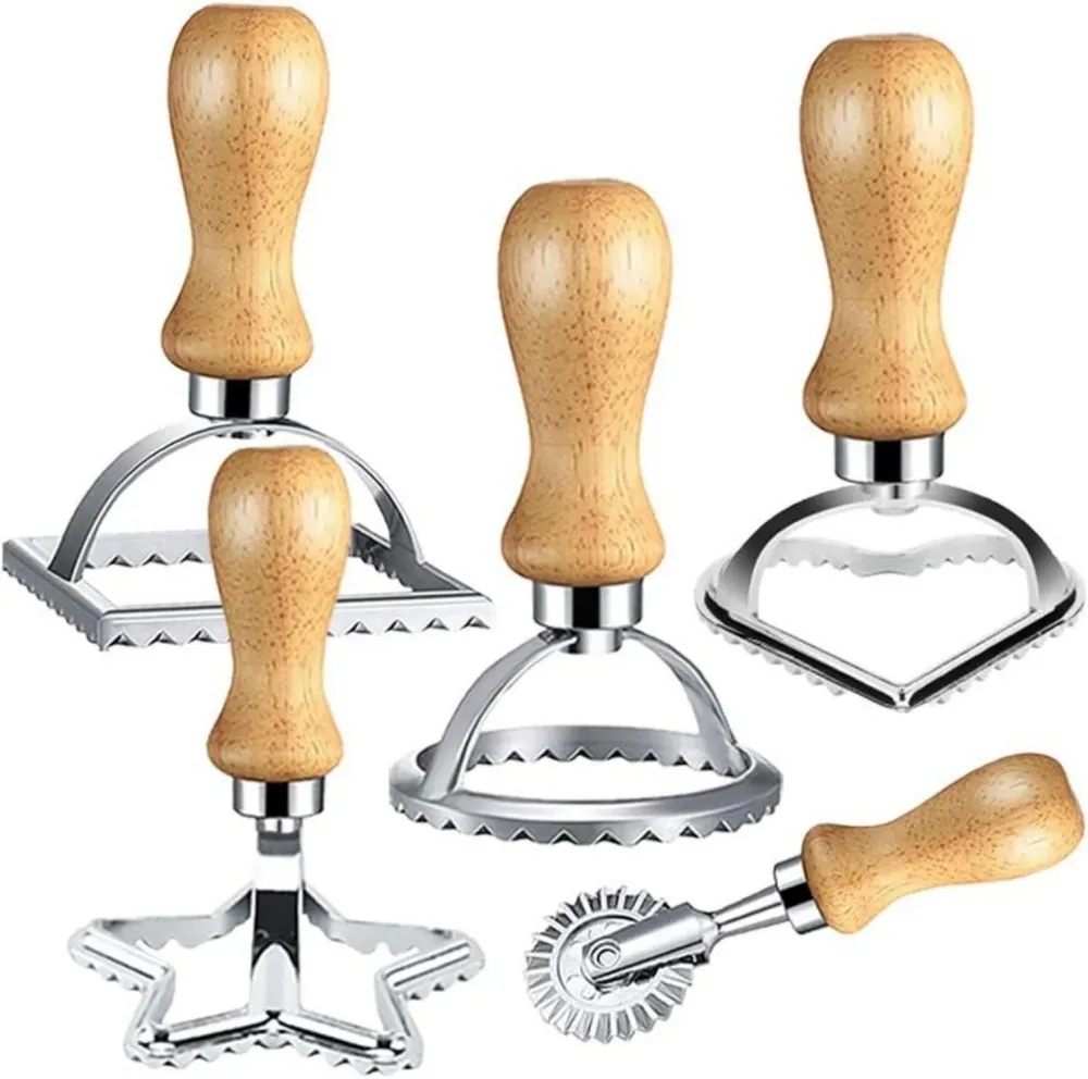 Bugucat Ravioli Ausstechformen Set mit Holzgriff - 5-teilig