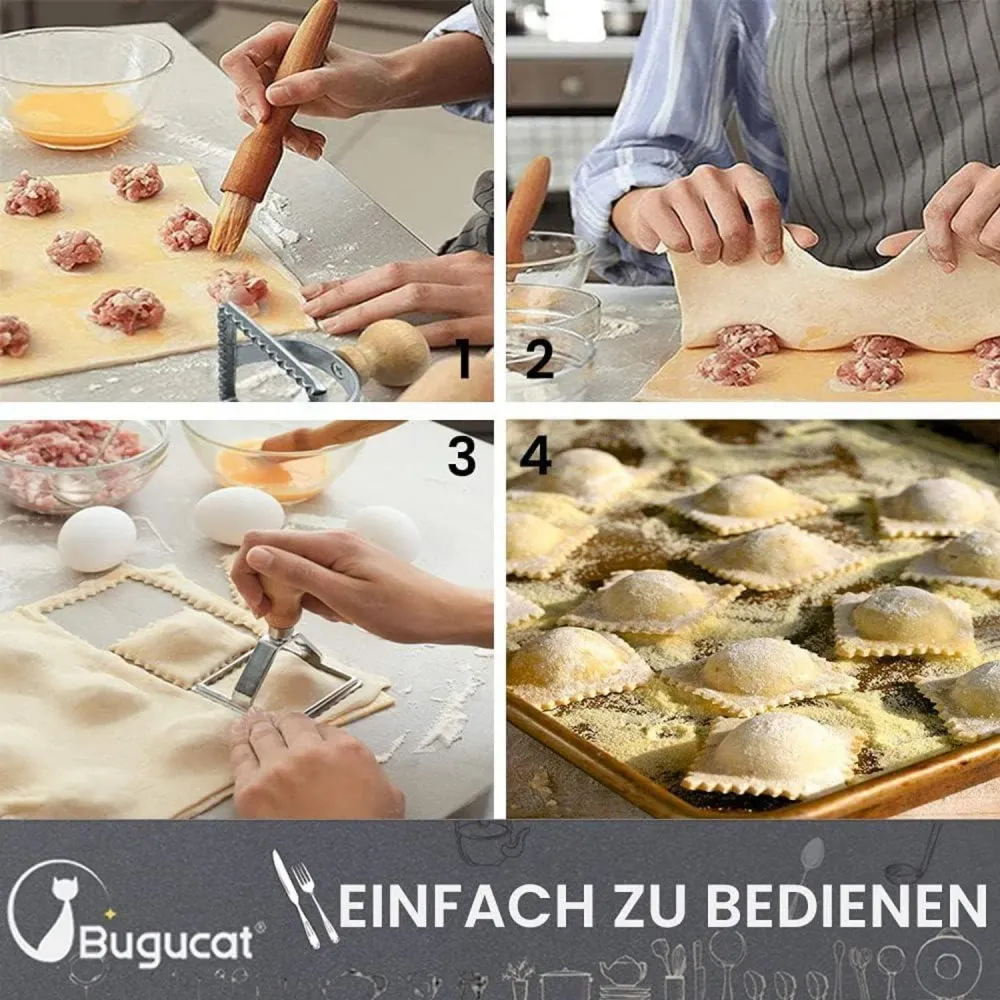 Bugucat Ravioli Ausstechformen Set mit Holzgriff - 5-teilig