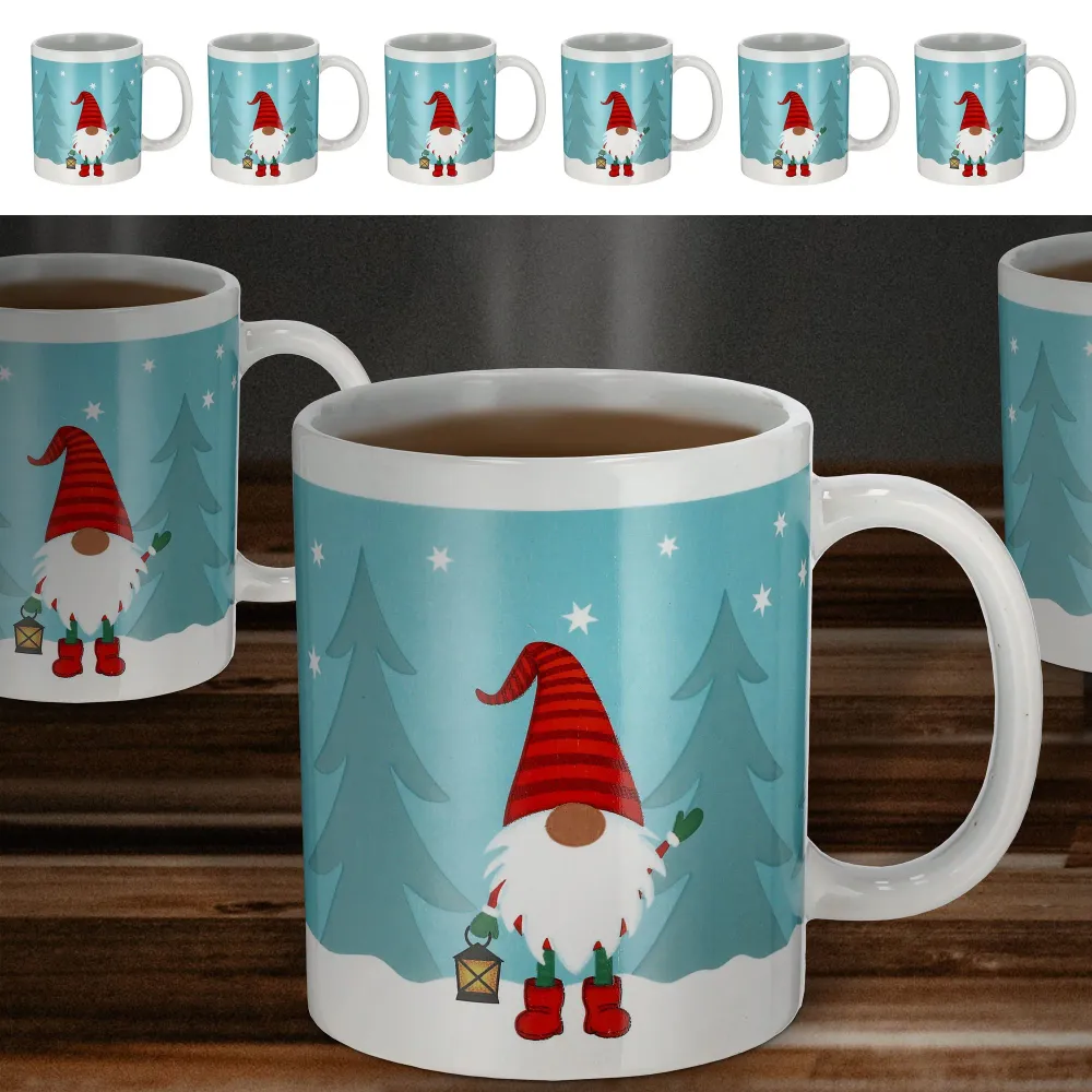 Kaffeebecher Wichtel 6er Set Steinzeug 250 ml Ø12,5cm bunt Tasse Becher Henkeltasse Wichtelmännchen