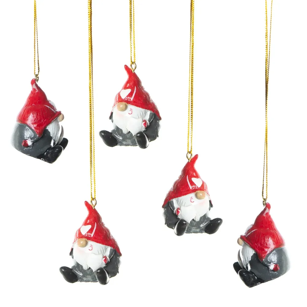 Logbuch-Verlag 5 kleine Mini Wichtel mit Schnur rot grau Wichtelanhänger 4 cm kleines Wichtelgeschenk Miniatur Christbaums...