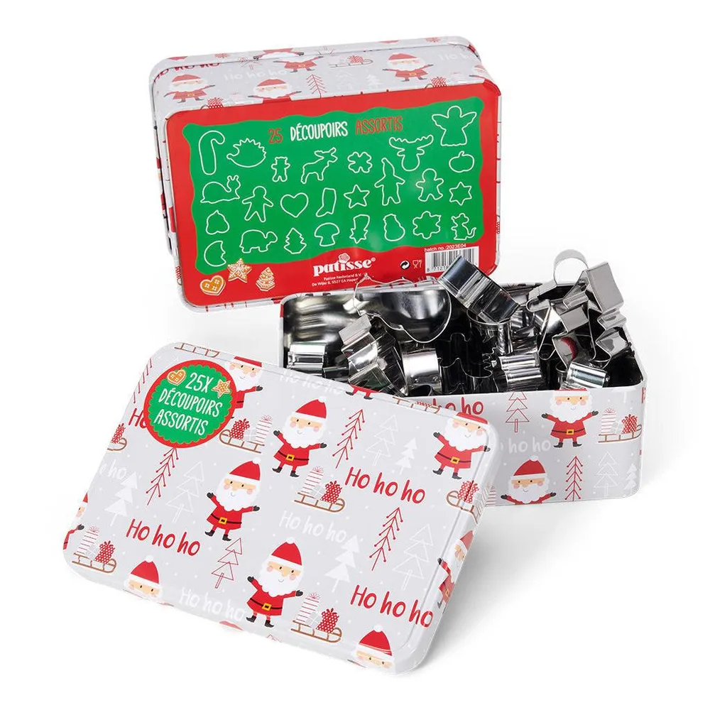 Metallbox mit 25 Ausstechformen Weihnachtsmann-Dekor