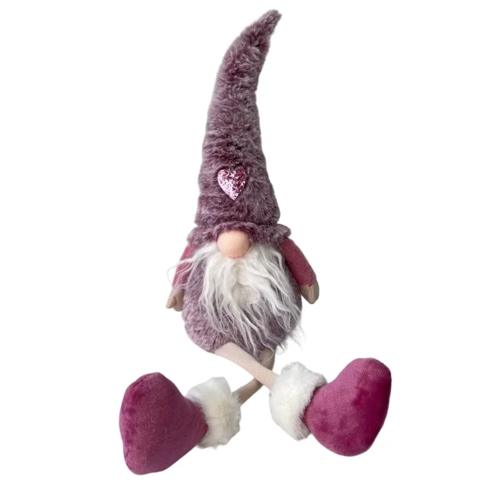 Wichtel - Fellbart - Plüschmütze mit Herz - Schlenkerbeine - lila - ca. 60 cm