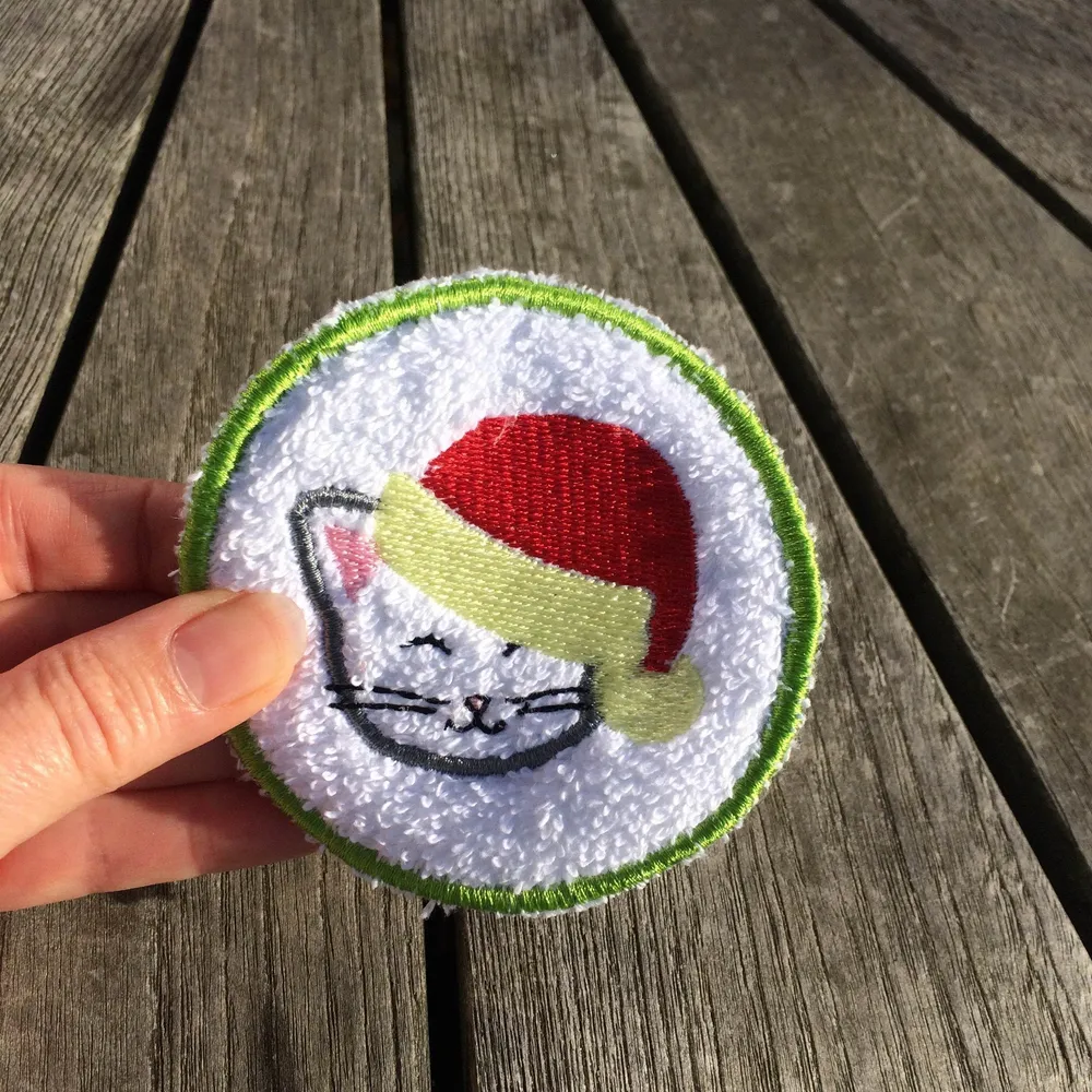 Abschminkpad WeihnachtsKatze Stickdatei ITH 10x10 cm Waschpad Katze Weihnachten Advent Pad Waschlappen