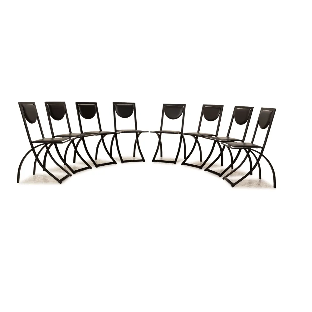 8er Garnitur KFF Sinus Leder Stuhl Schwarz Metallgestell Esszimmer