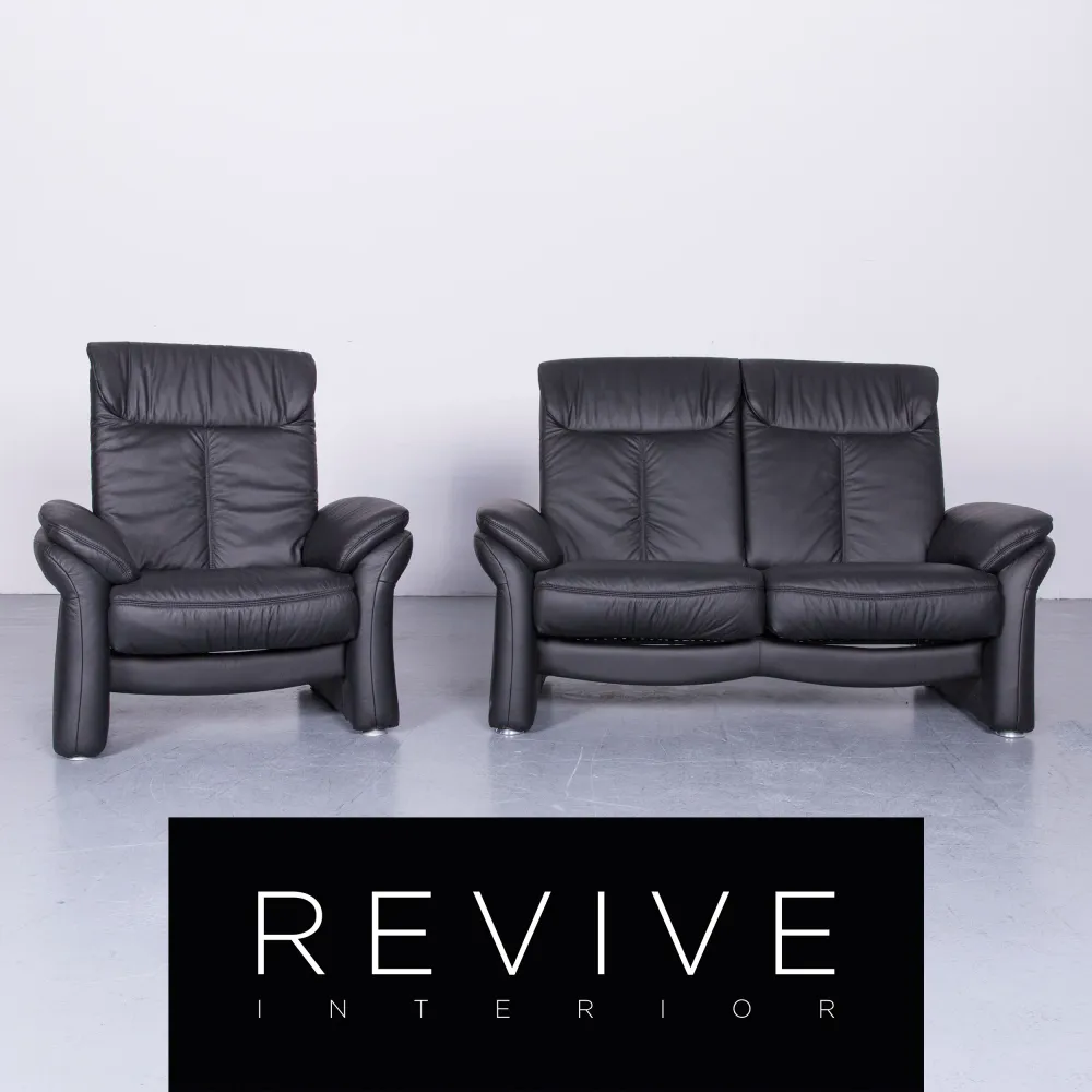 Casada Designer Leder Sofa Sessel Garnitur Schwarz Zweisitzer Couch Funktion Modern Echtleder Ausstellungsstück #5533