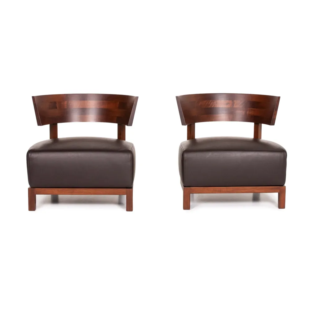 Flexform Thomas Holz Leder Sessel Garnitur Braun Dunkelbraun 2x Stuhl Antonio Citterio #14663
