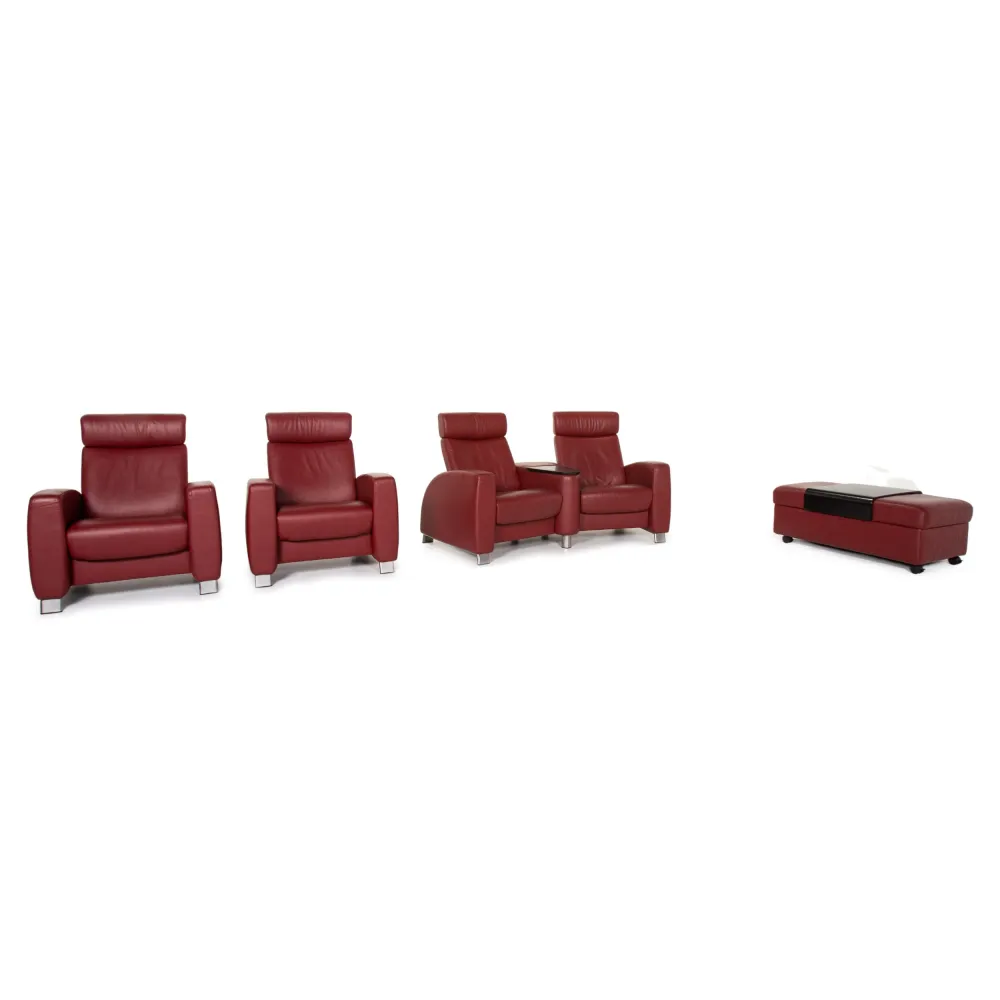 Stressless Arion Leder Sofa Garnitur Rot 1x Zweisitzer 2x Sessel 1x Hocker Funktion Heimkino #14253