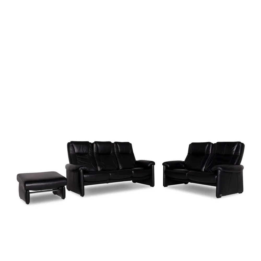 Willi Schillig Designer Leder Sofa Garnitur Schwarz 1x Dreisitzer 1x Zweisitzer 1x Sessel #9757