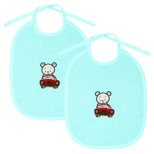 2er Set Baby Lätzchen für Mädchen und Jungen bestickt mit Auto - Blau 25x30 cm