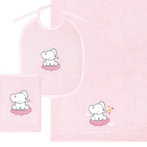 3er Set Baby Geschenkset für Mädchen und Jungen bestickt mit Elefant - Rosa