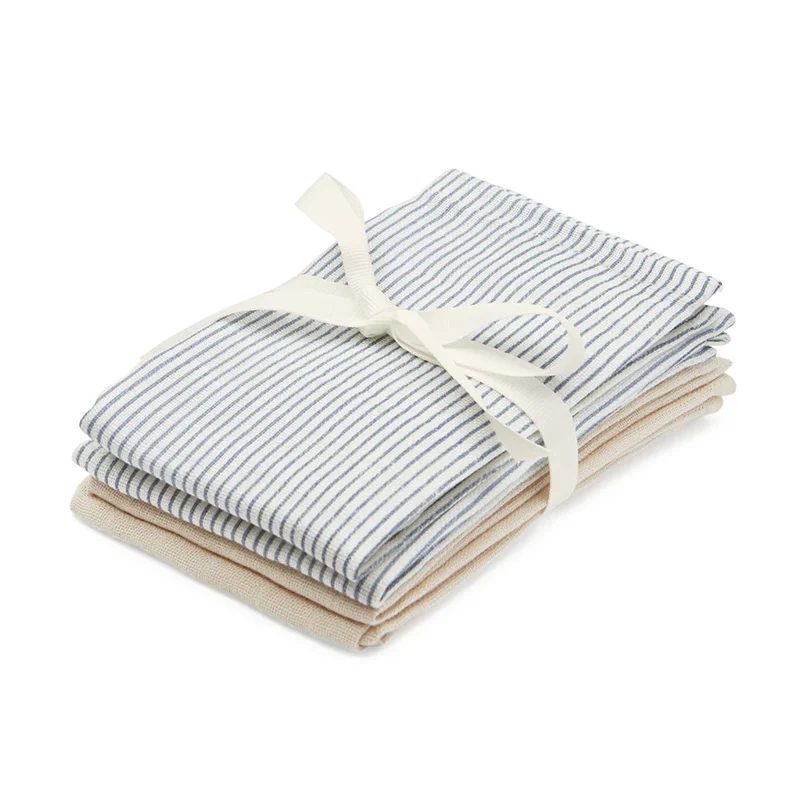 Cam Cam Copenhagen 4er Pack Waschlappen Musselin Mix Classic Stripes Blue, Praline