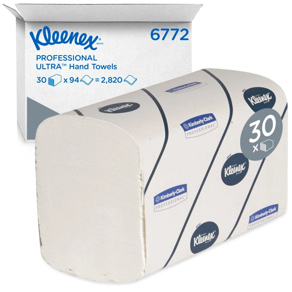 Kleenex® Ultra™ Handtücher - Interfold / Weiß /Groß - 30 Clips x 94 Sheets | Karton (30 Päckchen)