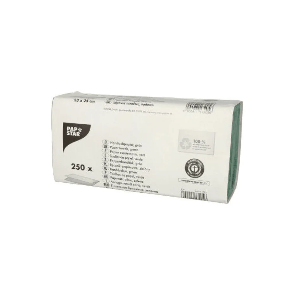 PAPSTAR Papierhandtücher Zick Zack V-Falz, 25x23 cm, grün, 1-lagig | Banderole (250 Blätter)