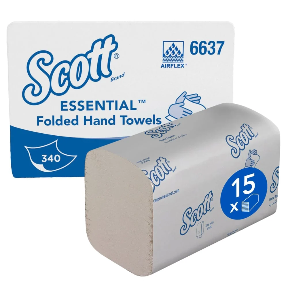 Scott® Essential™ Handtücher - interfold / Weiß /Klein - 15 Clips x 340 Sheets | Karton (15 Päckchen)