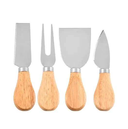 4-teiliges Edelstahl-Käsemesser- und Gabel-Set mit Holzgriff, Käse-Pizza-Backwerkzeug, Küchenzubehör