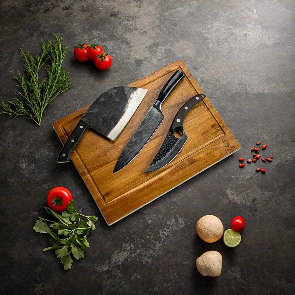 Shinrai Knives – 3 schwarze Messer + Schneidebrett