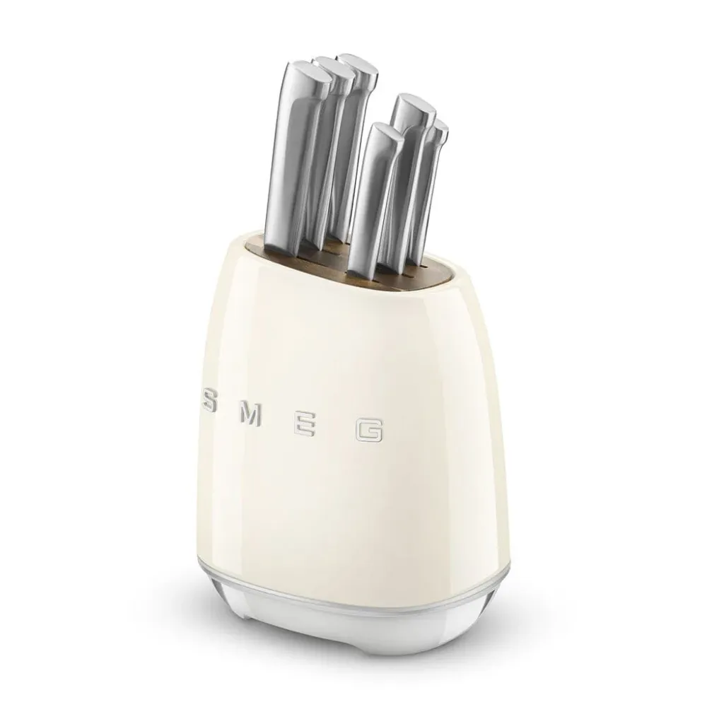 SMEG - Messerblock mit 6 Messern Creme
