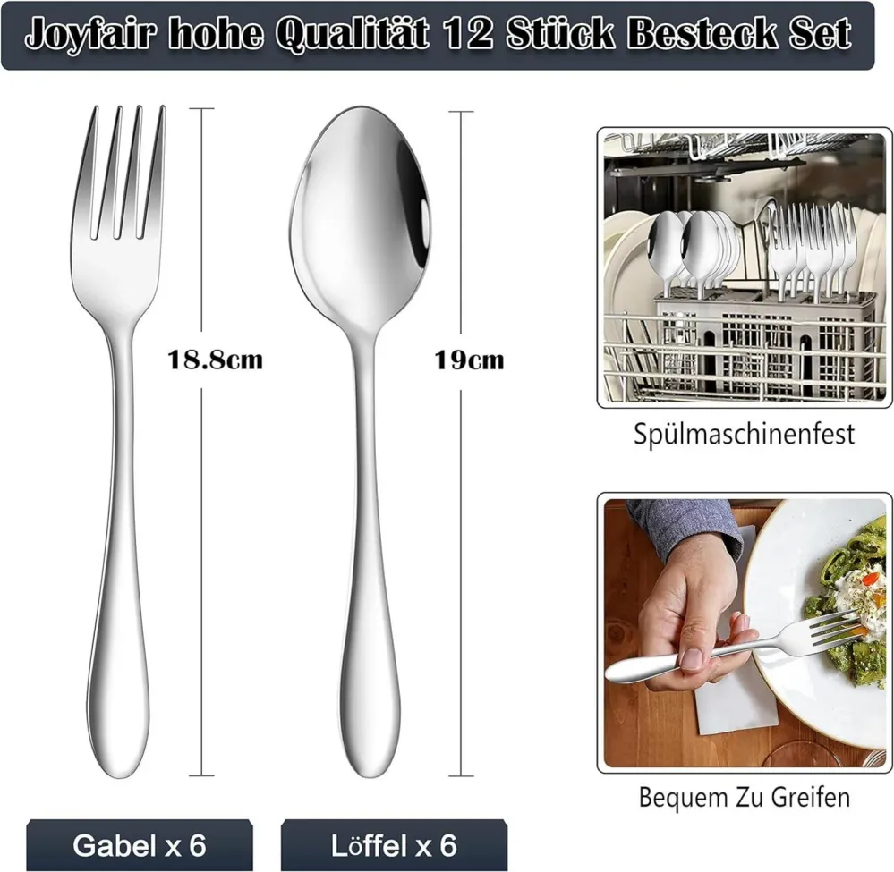 12-teiliges Edelstahl Besteck Set für