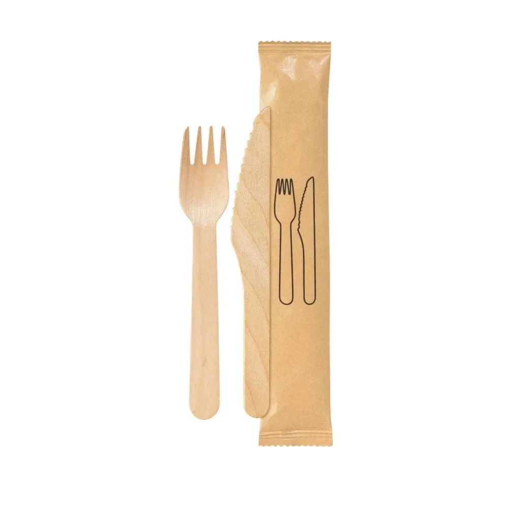 2/1 Besteck Set, Holz, Gabel & Messer Natural gewachst 160/165 | Packung (250 Stück)