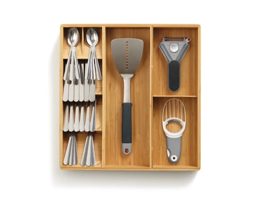 DrawerStore Bamboo Organizer für Besteck, Küchenhelfer und Kochzubehör