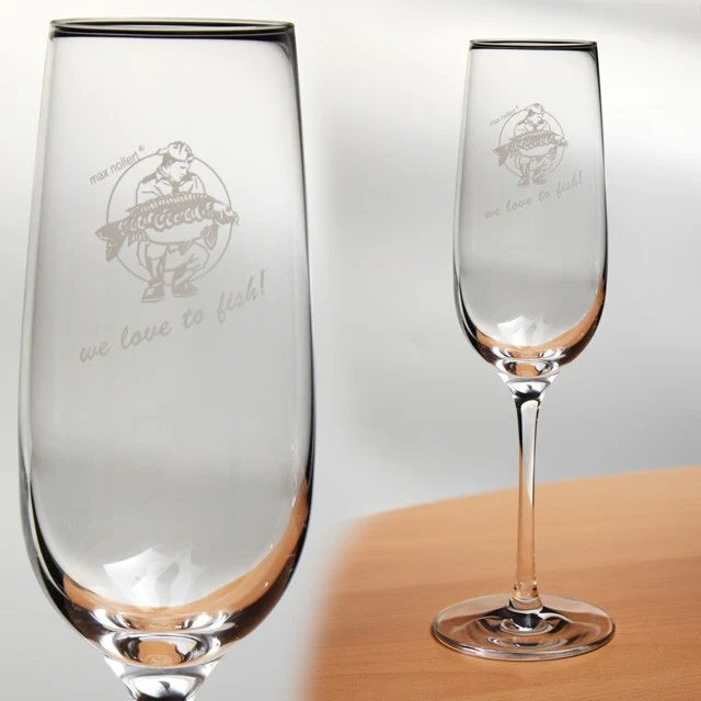 "we love to fish!" Sekt Glas - gelasert