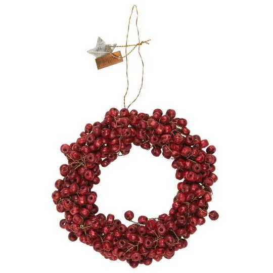 Kranz, rote Holzperlen, handgefertigt, klein, außen: Ø: 10cm, innen Ø: 4 cm