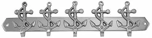 Maritime Hakenleiste Wandhaken - 5 Haken- 26 cm- Messing, vernickelt- Antik- 275 g