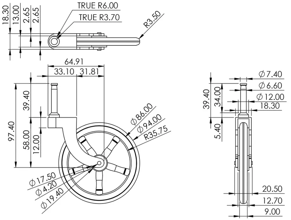 Antike Wagon Wheel Grip Neck Castor mit Gummireifen