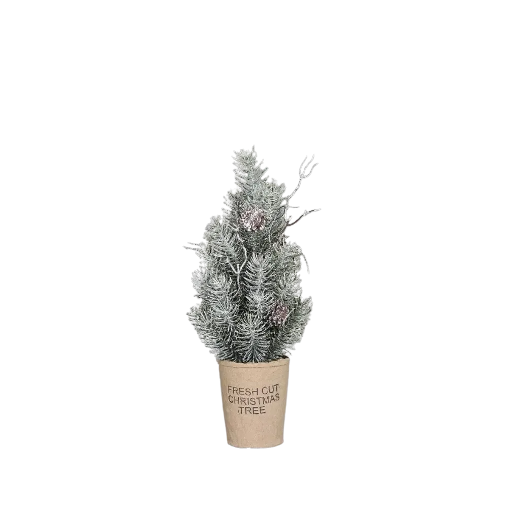 Künstlicher Tannenbaum - Rachel | 30 cm, beeist, im Pappmache Topf