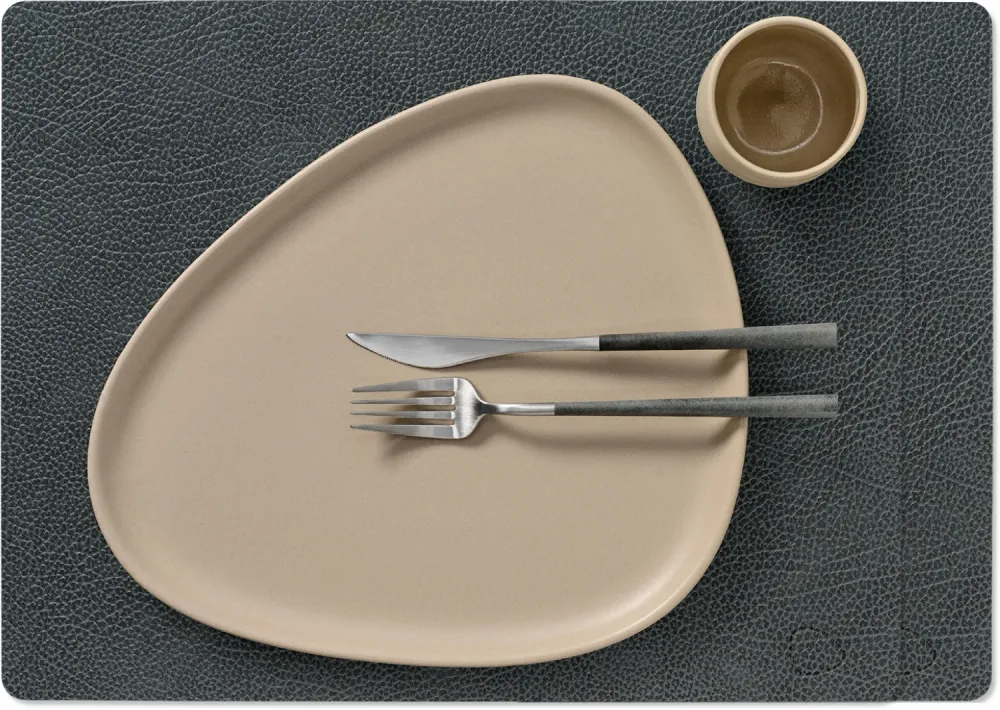 LIND DNA Tischsets Hippo - Leder - Schwarz Anthrazit - 45 x 35 cm - 2 Stück