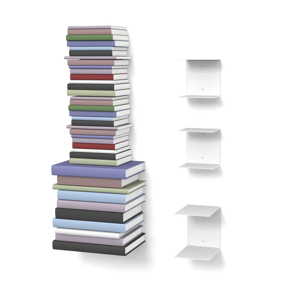Unsichtbares Bücherregal 2-1er-Set variabel weiss