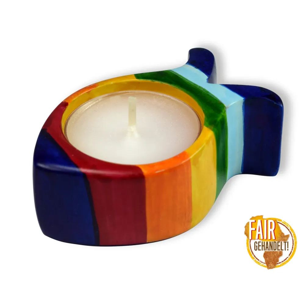Ichthys - Teelichthalter (Regenbogenfarben)