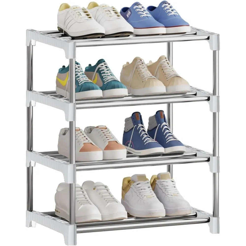 Kleines stapelbares Schuhregal 4 Ebenen Organizer White