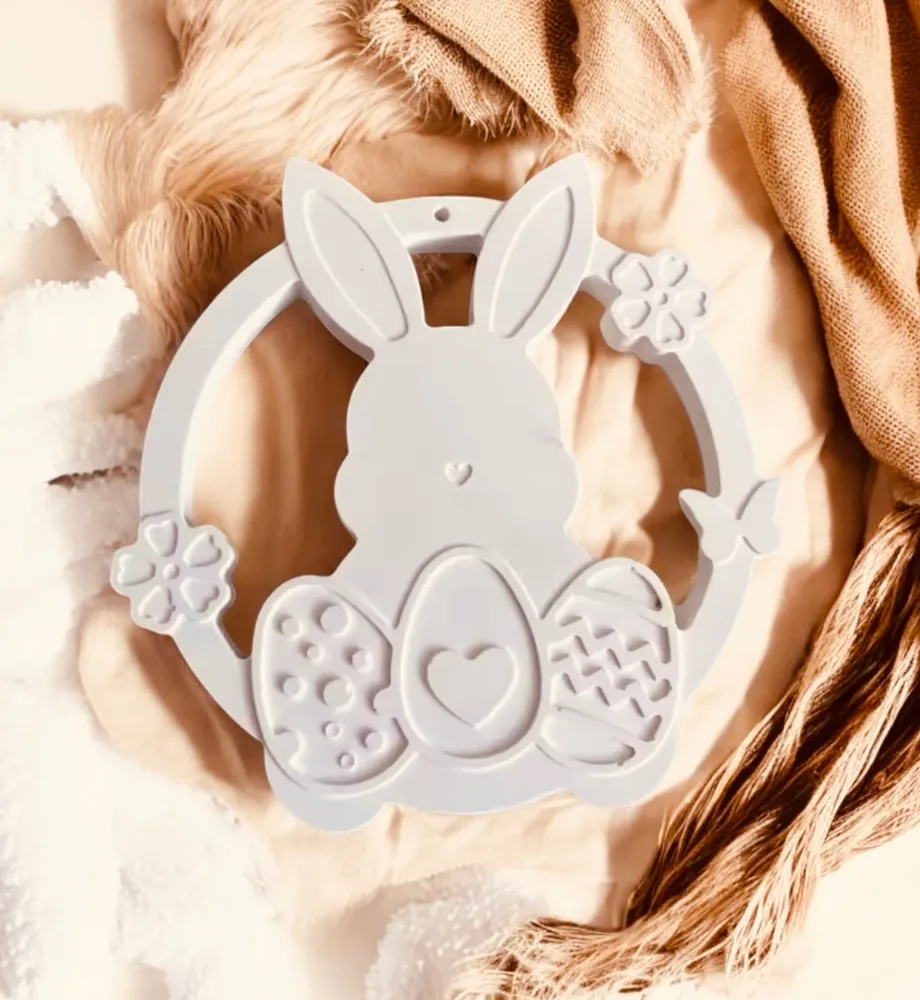 Silikonform: Kleiner Loop/Kranz "Eier-Hase im Blumenkranz"