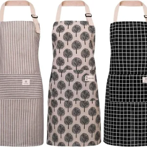3er Set Veraing Baumwolle Leinen Schürze mit Taschen