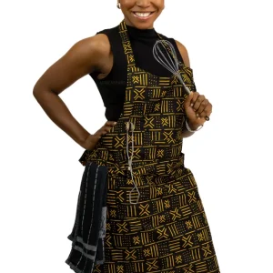 Afrikanischer Print Schürze - Schwarz / Gelb X Bogolan