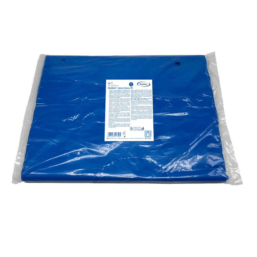 MaiMed-Apron Heavy PE, Schürze aus PE 75x125cm blau, 50 St./Pack, geblockt, glatte Oberfläche | Packung (50 Stück)