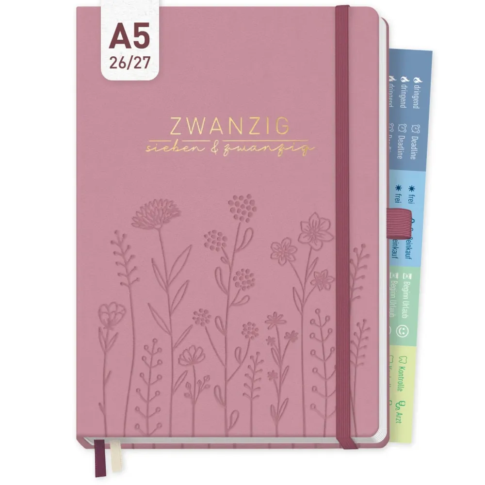 Chäff-Timer Premium 2026/2027 / 17 Monate / A5 / Fine Flowers rosé / KL / Häfft-Verlag