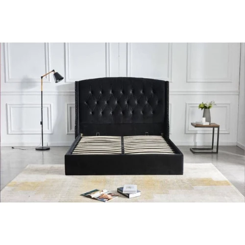 SULTAN-BETT MIT STAURAUM, RAUTENMUSTER, SCHWARZER SAMT, 180 x 200 cm, EURODESIGN 747N180