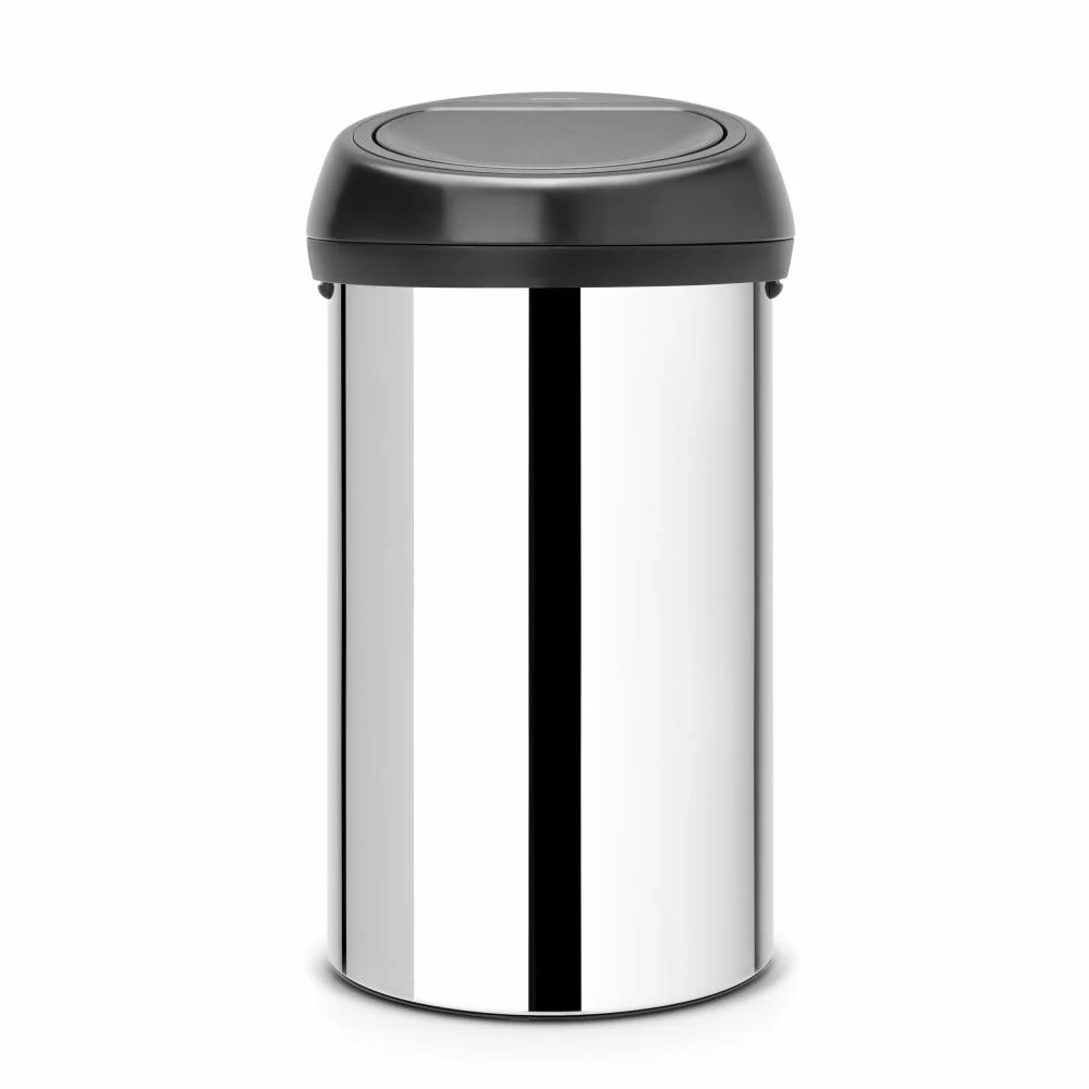 Brabantia Mülleimer Touch Bin, Abfalleimer, Müllbehälter, Stahl, Brilliant Steel / Schwarz, 60 L, 402586