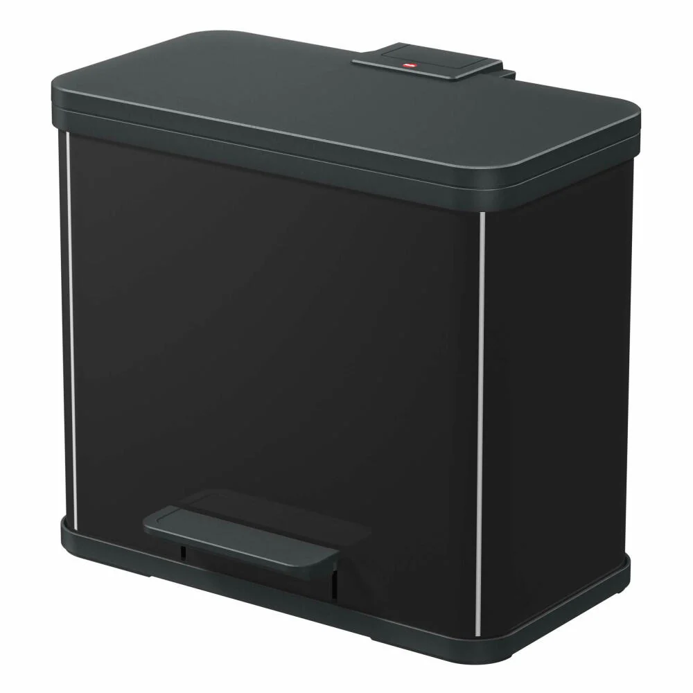 Hailo Mülltrennsystem Öko trio Plus L, Tret-Mülleimer, Abfalltrenner, Abfalleimer, Stahlblech, Schwarz, 3 x 9 L, 0633-260