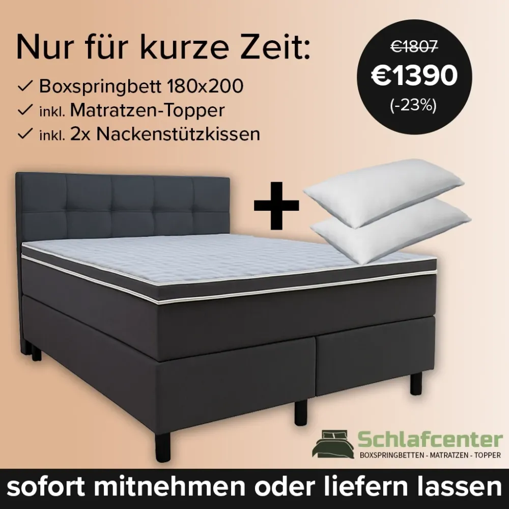 Boxspringbett 180x200 Stoff Grau 5 Teilig
