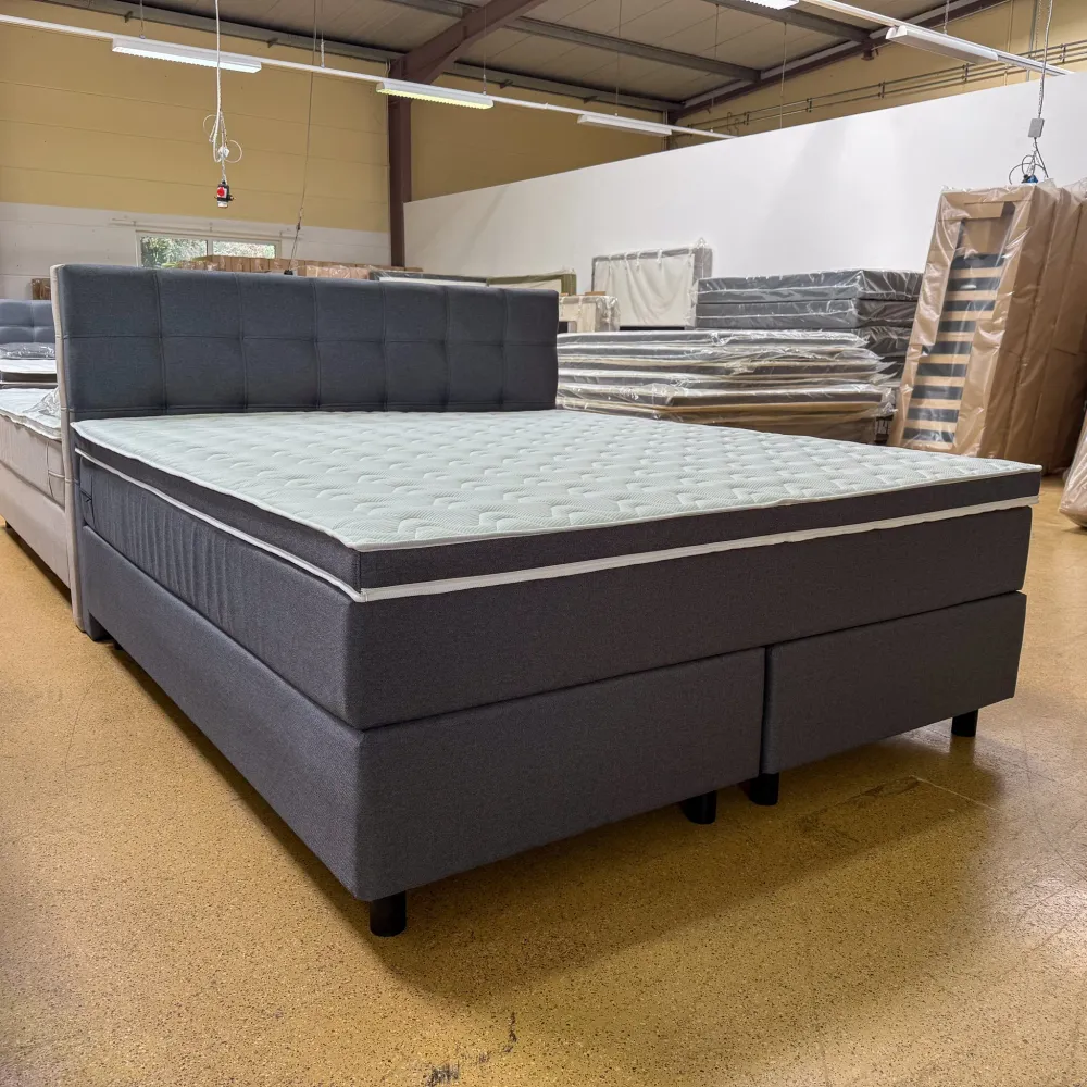 Boxspringbett 180x200 Stoff Grau 5 Teilig