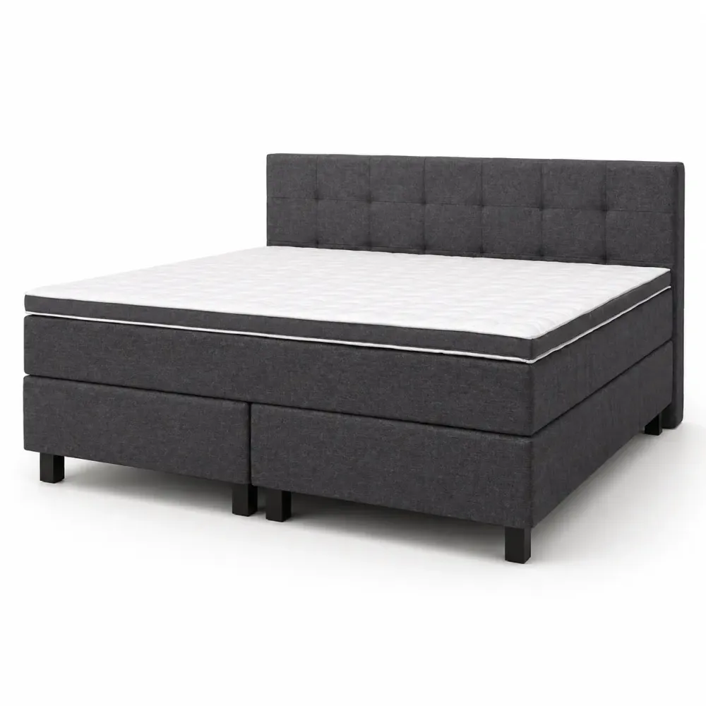Boxspringbett 200x200 Grau Stoff 5 Teilig