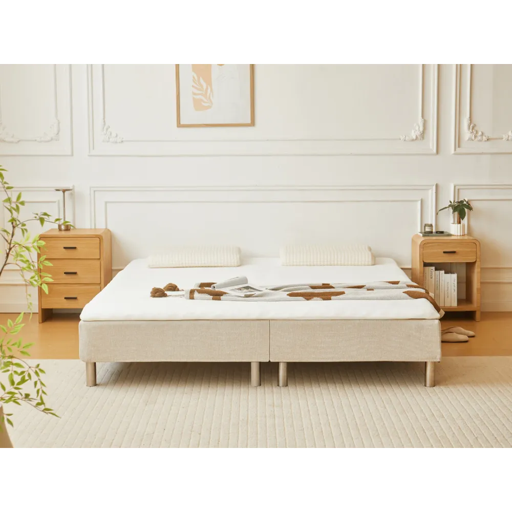 Boxspringbett Beige 180x200 cm mit 4 cm PU-Schaum Topper, exkl. Bettbeine