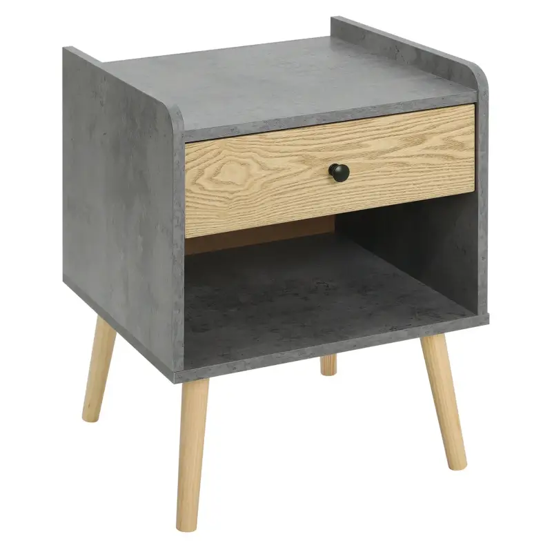 BukkitBow – Nachttisch mit Schublade – Robustes Holz mit Beinen aus massivem Holz – Grau mit heller Eiche – Maximale Belas...
