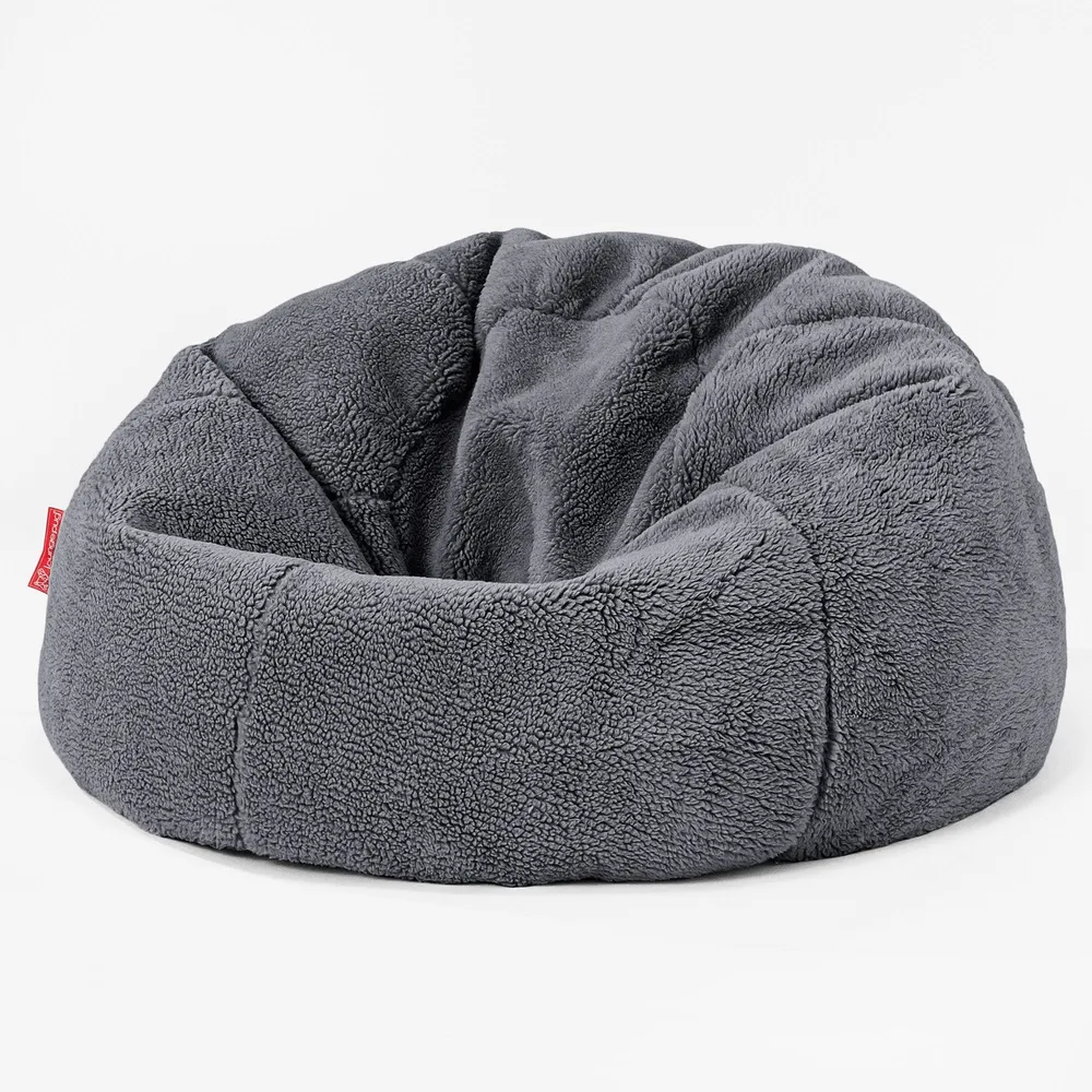 CloudSac 200 XXL Memory-Schaum Kinder Sitzsack 2-12 jahren - Teddy Kunstfell Dunkelgrau