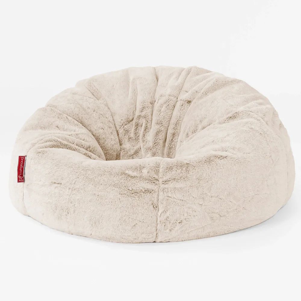 CloudSac 200 XXL Memory-Schaum Kinder Sitzsack 2-12 jahren - Kaninchen Kunstfell Weiß