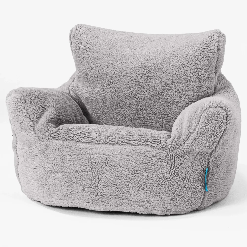 Klein Kindersessel Sitzsack 1-3 jahren - Teddy Kunstfell Mittelgrau